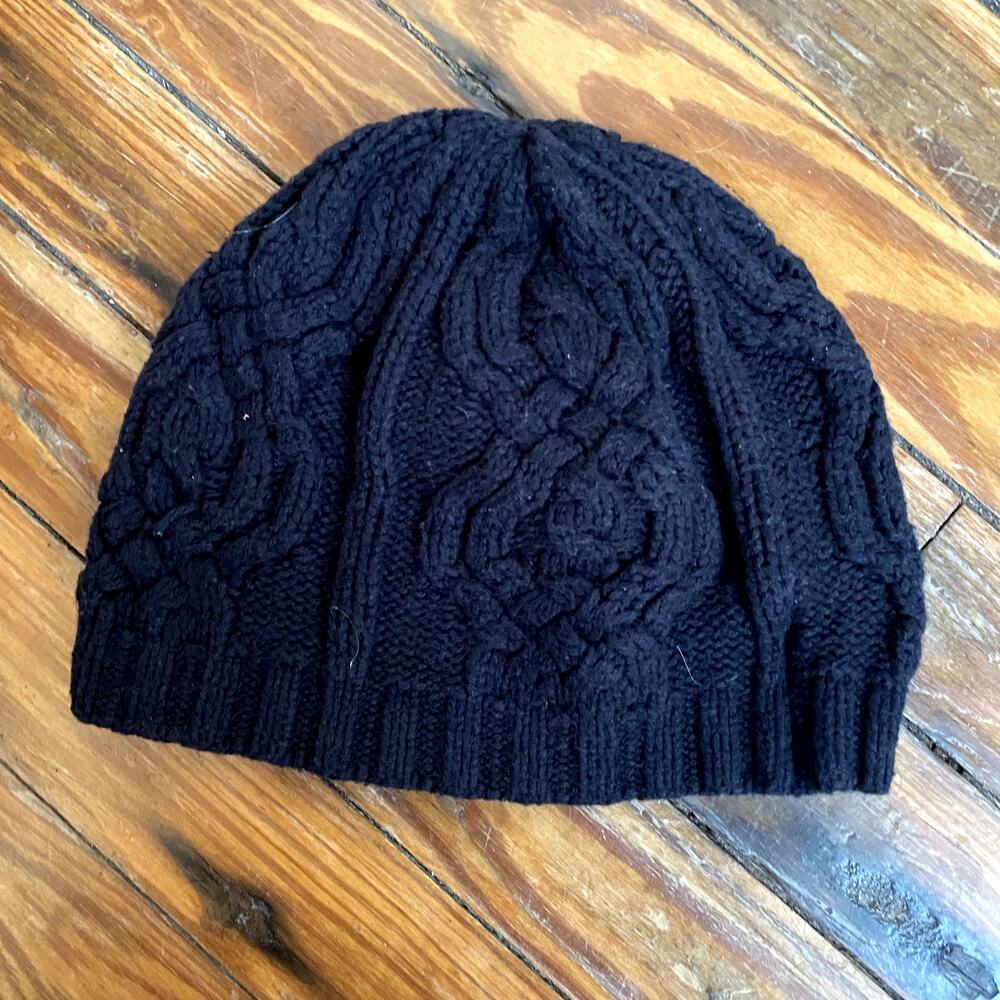 Ralph Lauren Black Knit Cotton Wool Micro Beanie